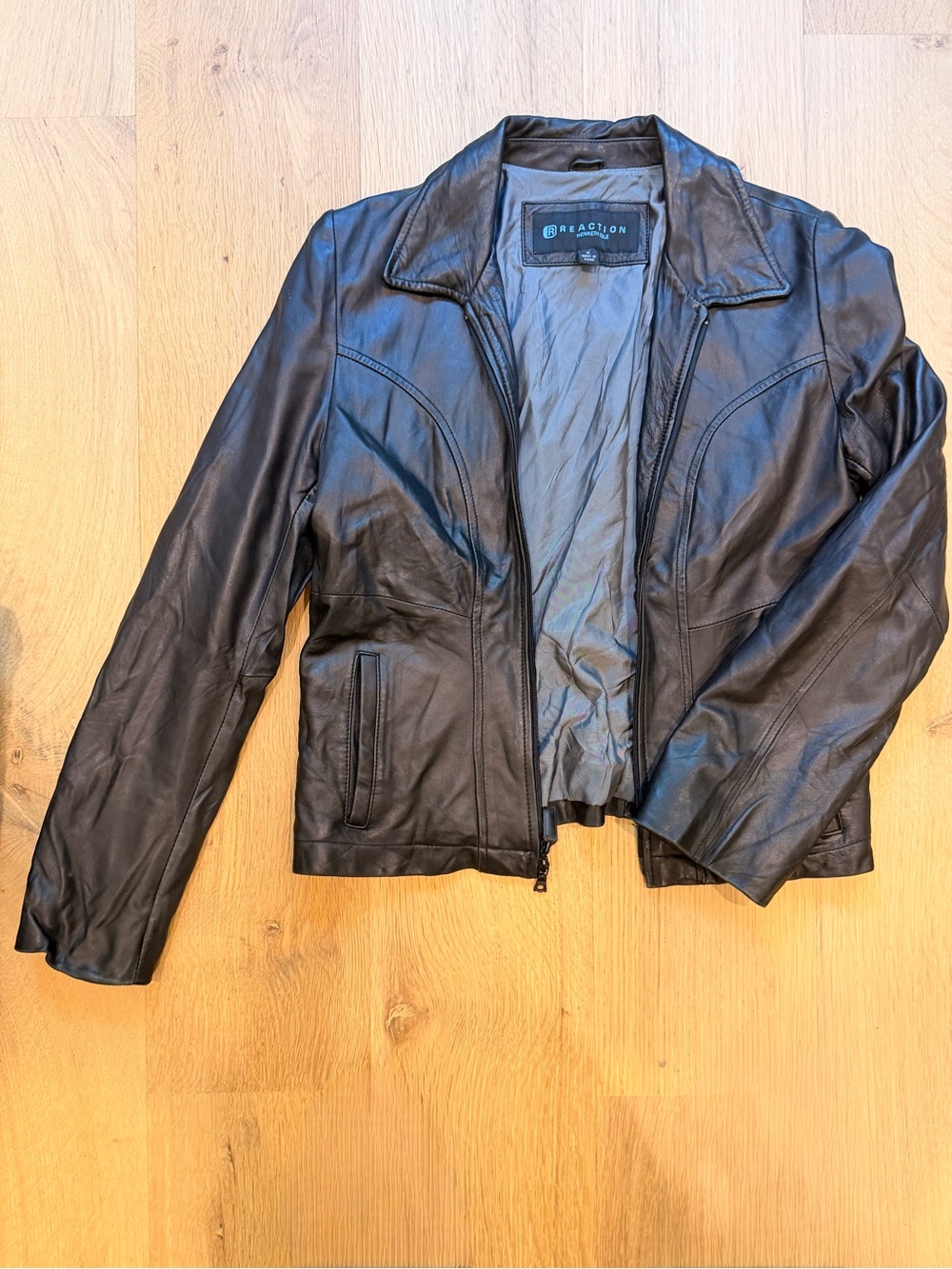 Reaction Kenneth Cole Black Genuine Leather Jacket Size Small